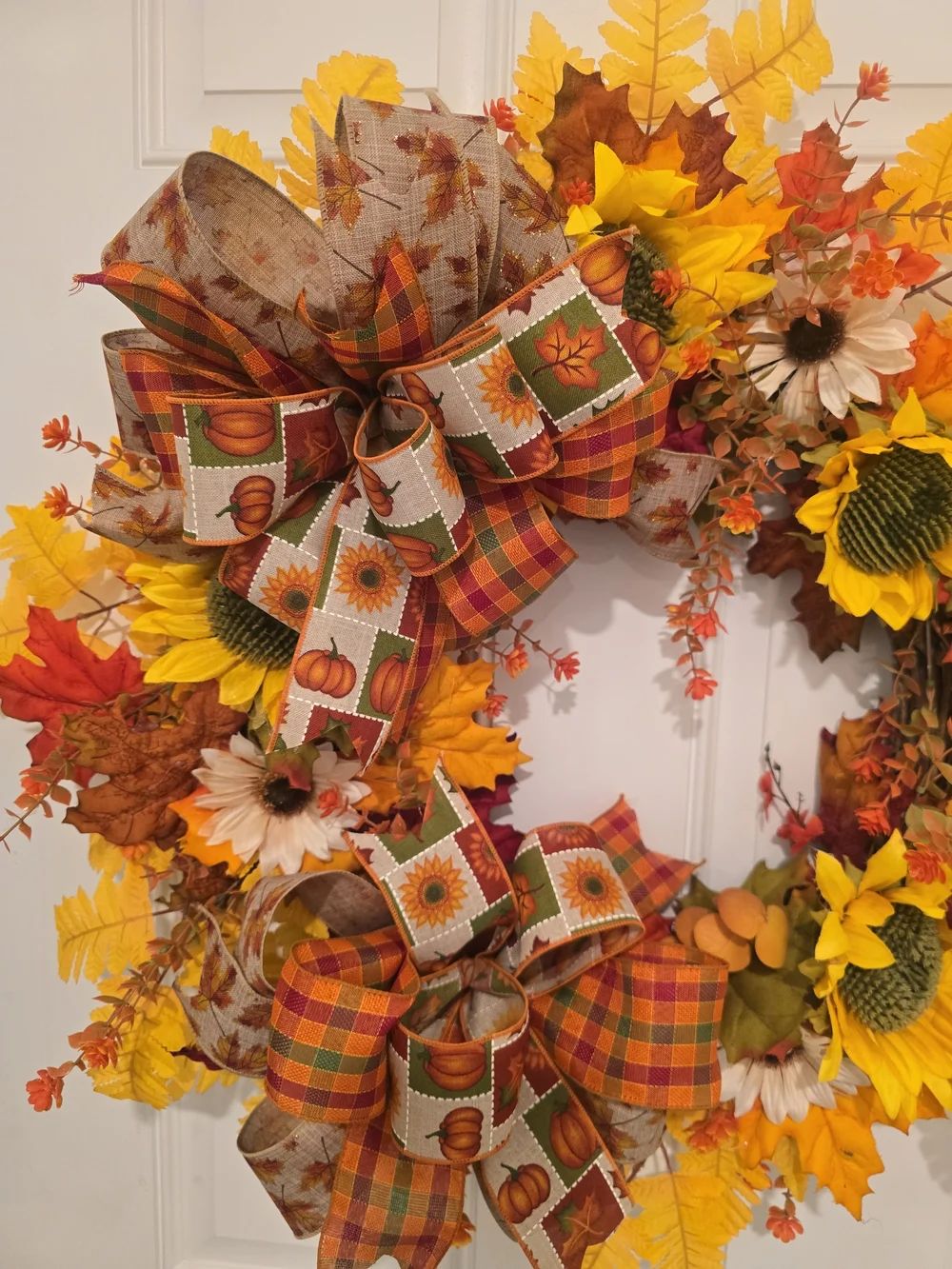 Autumn Sunflower & Leaf Holiday Wreath - Yellow Fall